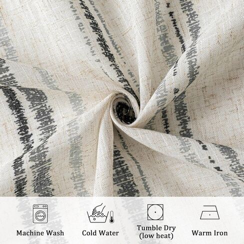 MYSKY HOME Grey Striped Linen Curtains 84 Inches Long Farmhouse Rustic for Bedroom Living Room Light Filtering Ticking Stripe Pinstripe Gray and White Patterned Drapes, Grommet, 2 Panels, 52" Wide in Saudi Arabia