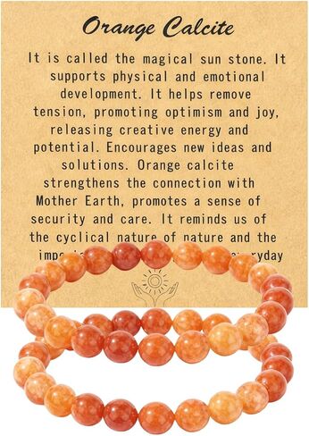 Natural Orange Calcite Bracelet for Women, Sun Stone Healing Crystal Adjustable Stretchy 8mm Round Beads Bracelets Reiki Chakra Man Jewelry Gifts in Kuwait