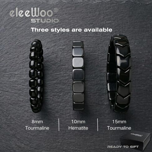 Natural Black Tourmaline and Hematite Beaded Bracelets - 15mm Arrow & 10mm Square Geometric Stone Jewelry - Protection & Grounding Crystal Gifts for Men Women - Chakra Healing Reiki Bangle in Saudi Arabia