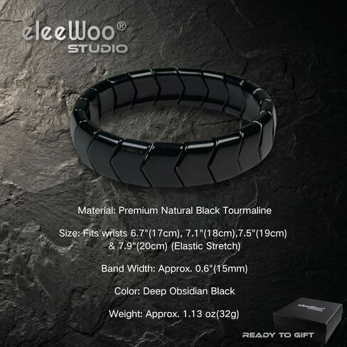 Natural Black Tourmaline and Hematite Beaded Bracelets - 15mm Arrow & 10mm Square Geometric Stone Jewelry - Protection & Grounding Crystal Gifts for Men Women - Chakra Healing Reiki Bangle in Saudi Arabia