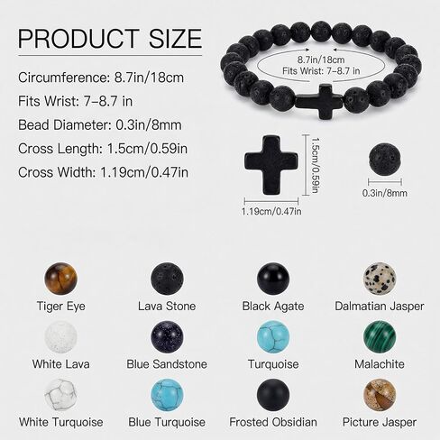 24 Pcs Cross Bracelet for Men Women, 8MM Natural Stone Christian Bracelets Bulk, Easter Bracelets for Adults, Beaded Cross Bracelet Bulk with Turquoise Tiger Eye Stone Natural in Saudi Arabia