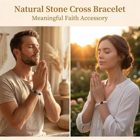 24 Pcs Cross Bracelet for Men Women, 8MM Natural Stone Christian Bracelets Bulk, Easter Bracelets for Adults, Beaded Cross Bracelet Bulk with Turquoise Tiger Eye Stone Natural in Saudi Arabia