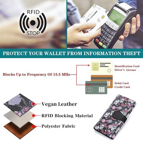 GOIACII المرأة المحفظة تتفاعل حجب حامل بطاقة سعة كبيرة السيدات الهاتف مخلب السفر محفظة طويلة الجمجمة القوطي in Kuwait