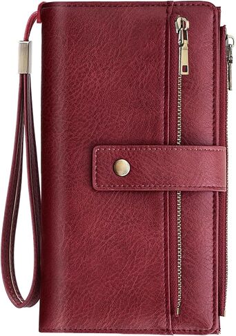 Large Wallets For Women Rfid Blocking Wallet Pu Leather Ladies Wallets Zipper Long Wallet With 24 Card Holders,2 Id Windows And Coin Pocket Wristlet Purses For Women Ladies. Brown&white in Kuwait