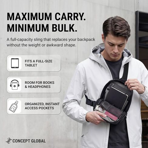 Travel Sling Bag 2.0 for Men & Women - Water Resistant Crossbody Multipocket Chest Bag with Anti-Theft & RFID in Saudi Arabia