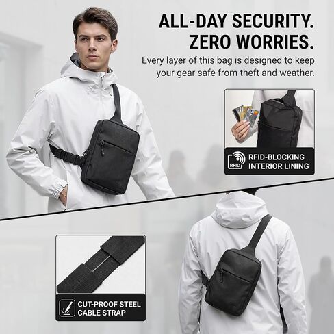 Travel Sling Bag 2.0 for Men & Women - Water Resistant Crossbody Multipocket Chest Bag with Anti-Theft & RFID in Saudi Arabia