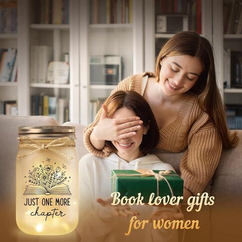 Book Lovers Gifts for Women Men, Just One More Chapter Mason Jar Night Light, Reader Gifts for Birthday Thanksgiving Christmas, Reading Accessories, Bookish Bookworm Gift in Saudi Arabia
