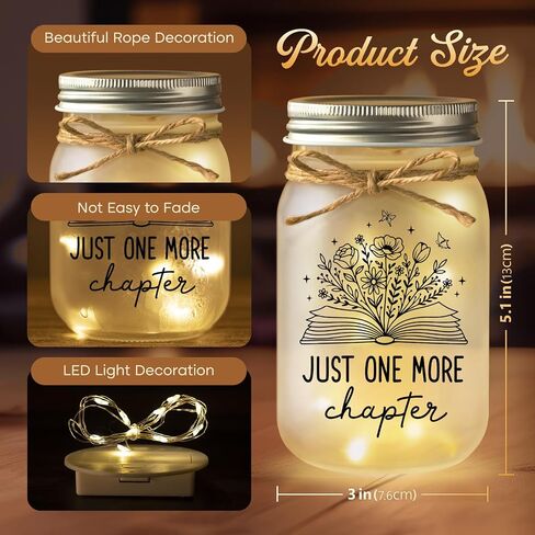 Book Lovers Gifts for Women Men, Just One More Chapter Mason Jar Night Light, Reader Gifts for Birthday Thanksgiving Christmas, Reading Accessories, Bookish Bookworm Gift in Saudi Arabia
