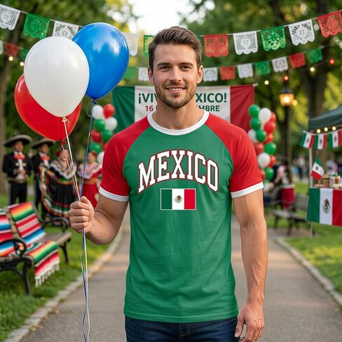 Mexico Shirts for Men Mexican Flag Graphic Raglan T Shirts Mexico Independence Day Patriotic Casual Tops in Kuwait