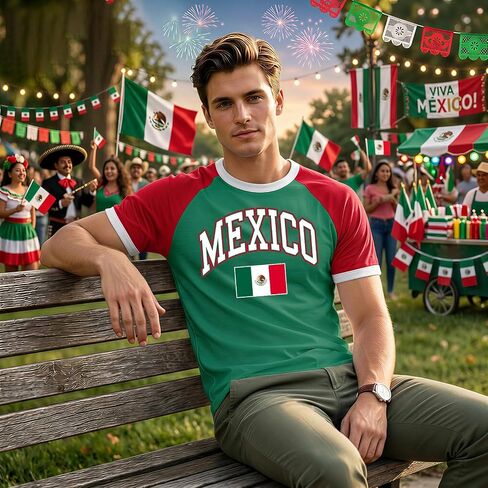 Mexico Shirts for Men Mexican Flag Graphic Raglan T Shirts Mexico Independence Day Patriotic Casual Tops in Kuwait