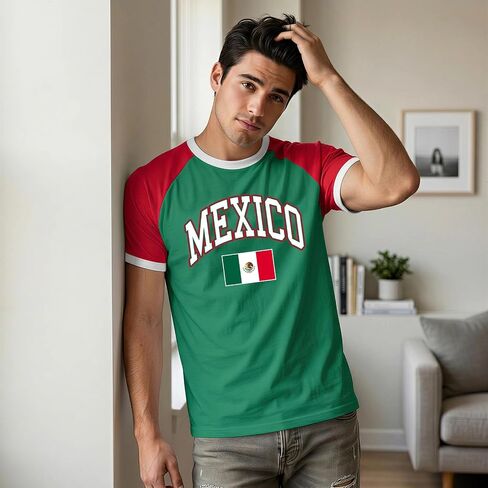 Mexico Shirts for Men Mexican Flag Graphic Raglan T Shirts Mexico Independence Day Patriotic Casual Tops in Kuwait