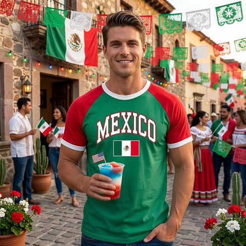 Mexico Shirts for Men Mexican Flag Graphic Raglan T Shirts Mexico Independence Day Patriotic Casual Tops in Kuwait