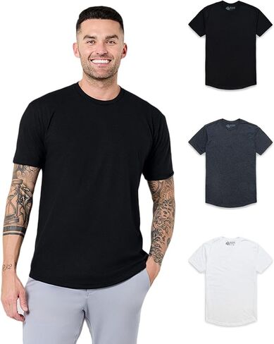 INTO THE AM Men's Curved Hem T Shirts for Men S - 4XL Drop Cut Modern Fit Soft Cotton Blend Casual Tee Tshirts in Saudi Arabia
