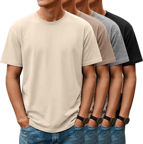 Huukeay 4 Pack Mens T Shirts Short Sleeve Crew Neck Cotton Shirts Casual Loose Fit Summer Tees Basic Workout Comfortable Tops in Kuwait