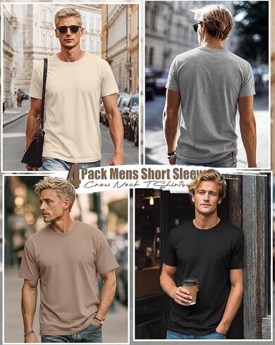 Huukeay 4 Pack Mens T Shirts Short Sleeve Crew Neck Cotton Shirts Casual Loose Fit Summer Tees Basic Workout Comfortable Tops in Kuwait