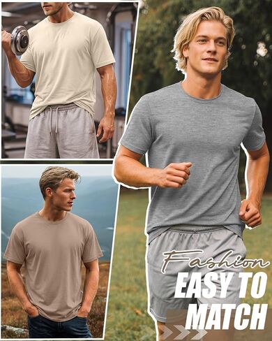 Huukeay 4 Pack Mens T Shirts Short Sleeve Crew Neck Cotton Shirts Casual Loose Fit Summer Tees Basic Workout Comfortable Tops in Kuwait