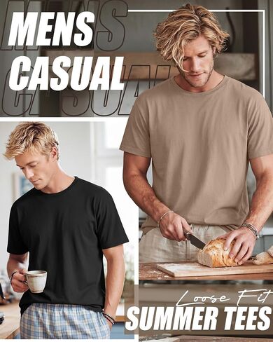 Huukeay 4 Pack Mens T Shirts Short Sleeve Crew Neck Cotton Shirts Casual Loose Fit Summer Tees Basic Workout Comfortable Tops in Kuwait