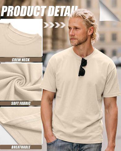 Huukeay 4 Pack Mens T Shirts Short Sleeve Crew Neck Cotton Shirts Casual Loose Fit Summer Tees Basic Workout Comfortable Tops in Kuwait
