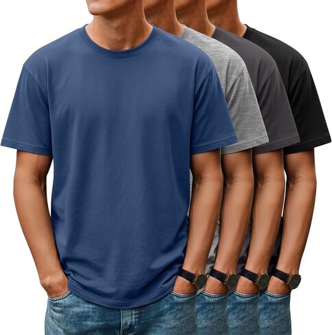 Huukeay 4 Pack Mens T Shirts Short Sleeve Crew Neck Cotton Shirts Casual Loose Fit Summer Tees Basic Workout Comfortable Tops in Kuwait