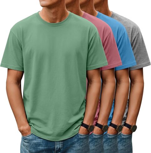 Huukeay 4 Pack Mens T Shirts Short Sleeve Crew Neck Cotton Shirts Casual Loose Fit Summer Tees Basic Workout Comfortable Tops in Kuwait