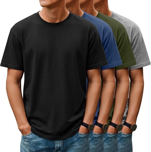 Huukeay 4 Pack Mens T Shirts Short Sleeve Crew Neck Cotton Shirts Casual Loose Fit Summer Tees Basic Workout Comfortable Tops in Kuwait
