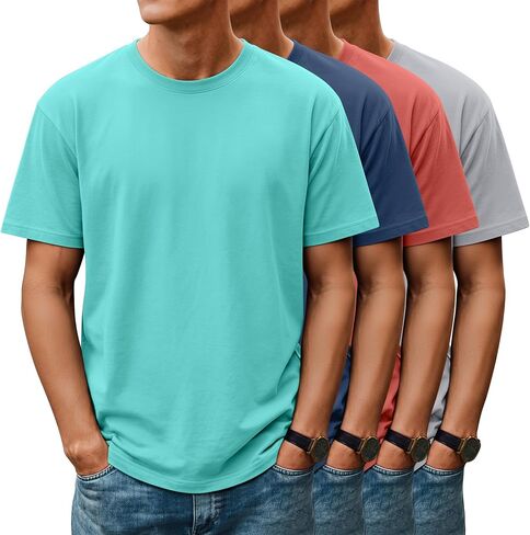 Huukeay 4 Pack Mens T Shirts Short Sleeve Crew Neck Cotton Shirts Casual Loose Fit Summer Tees Basic Workout Comfortable Tops in Kuwait