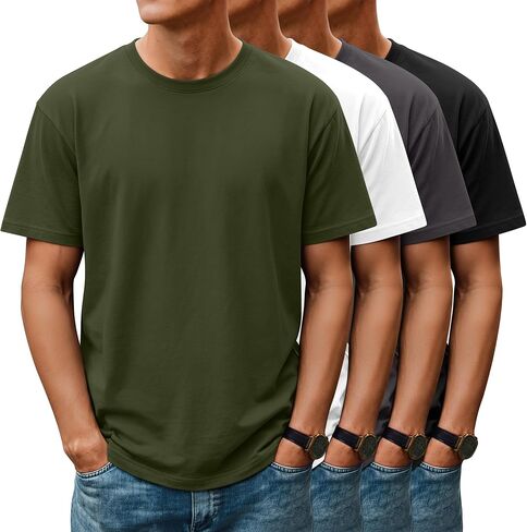 Huukeay 4 Pack Mens T Shirts Short Sleeve Crew Neck Cotton Shirts Casual Loose Fit Summer Tees Basic Workout Comfortable Tops in Kuwait