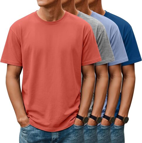 Huukeay 4 Pack Mens T Shirts Short Sleeve Crew Neck Cotton Shirts Casual Loose Fit Summer Tees Basic Workout Comfortable Tops in Kuwait