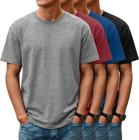 Huukeay 4 Pack Mens T Shirts Short Sleeve Crew Neck Cotton Shirts Casual Loose Fit Summer Tees Basic Workout Comfortable Tops in Kuwait