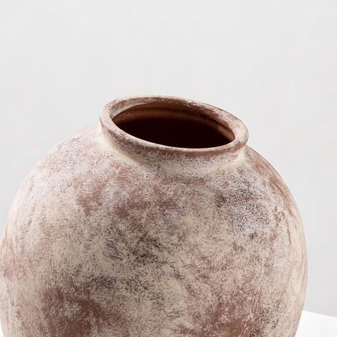 Large Ceramic Vase - 9.8 Inch Rustic Farmhouse Flower Vaase | Round decorative pottery vase for home decor, living room table, entryway, bookshelf, mantel & fireplace in Kuwait
