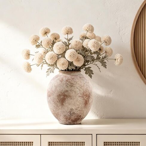 Large Ceramic Vase - 9.8 Inch Rustic Farmhouse Flower Vaase | Round decorative pottery vase for home decor, living room table, entryway, bookshelf, mantel & fireplace in Kuwait