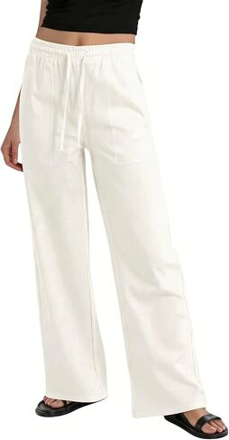 keriffe Womens Linen Casual Pants Wide Leg Summer Beach Palazzo Trousers with Pockets in Saudi Arabia