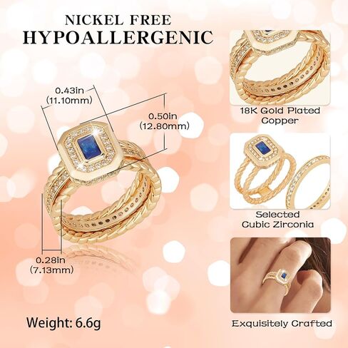 Richapex 18K Gold Plated Stacking Cubic Zirconia Thumb Ring, Set Trendy Statement Promise Wedding Bands Engagement, Stackable Gold Rings for Women, Two-in-One Rings, Size7/8/9 in Saudi Arabia