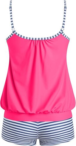 ZAFUL Womens Blouson Tankini Sets with Shorts Bow Tie High Waist Boyleg Swimsuits Tummy Control 2 Piece Swimwear in Kuwait