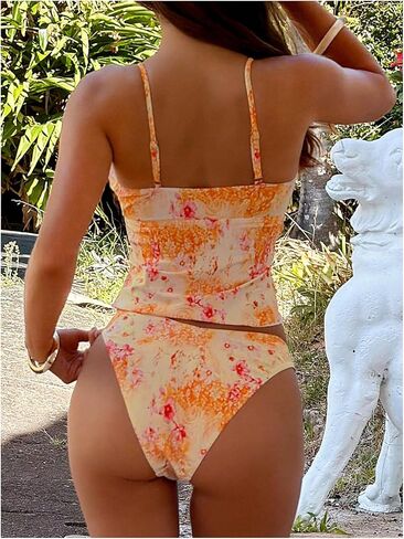 Verdusa Women's 2 Piece Floral Tankini Swimsuits Cheeky Bathing Suit Ruffle Cami Tops with Panty Vacation Outfits in Kuwait