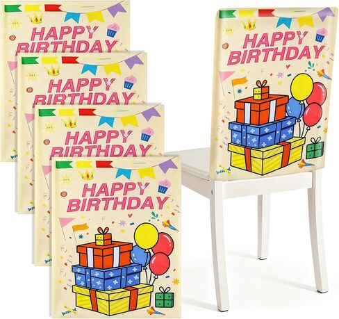 4-Pc Birthday Chair Covers - Happy Birthday Seat Slipcovers for Kids Party, Classroom, Home Decor - Reusable Dining Chair Covers for Boys & Girls Celebration in Saudi Arabia