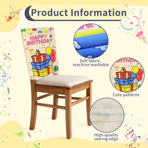 4-Pc Birthday Chair Covers - Happy Birthday Seat Slipcovers for Kids Party, Classroom, Home Decor - Reusable Dining Chair Covers for Boys & Girls Celebration in Saudi Arabia
