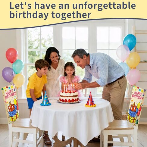 4-Pc Birthday Chair Covers - Happy Birthday Seat Slipcovers for Kids Party, Classroom, Home Decor - Reusable Dining Chair Covers for Boys & Girls Celebration in Saudi Arabia