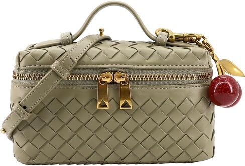 Small Woven Box Crossbody Bags for Women Designer Leather Mini Top Handle Clutch Purse Square Vanity Bag with Cherry Charm in Saudi Arabia