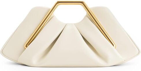 Designer Metal Frame Clutch for Women, Geometric PU Leather Handbag with Gold Metal Handle, Soft Pleated Evening Purse in Saudi Arabia