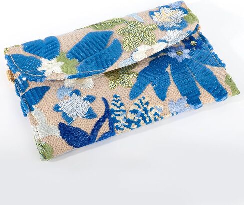 Floral Beaded Clutch,Handmade 3D Sequin Embroidery Natural Linen Detachable Chain,Used for Wedding,Ceremonie,Music Festival in Saudi Arabia
