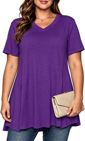 Afibi V Neck Short Sleeve Tunic Tops for Women Loose Fit Dressy Shirts for Leggings with Side Split in Kuwait
