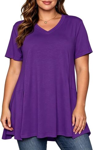 Afibi V Neck Short Sleeve Tunic Tops for Women Loose Fit Dressy Shirts for Leggings with Side Split in Kuwait