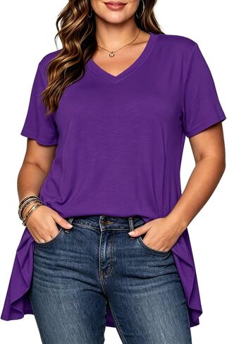Afibi V Neck Short Sleeve Tunic Tops for Women Loose Fit Dressy Shirts for Leggings with Side Split in Kuwait