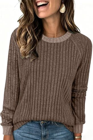NORACORA Long Sleeve Shirts for Women Lightweight Sweaters Crewneck Color Block Fall Fashion Outfits Casual Winter Clothing in Saudi Arabia