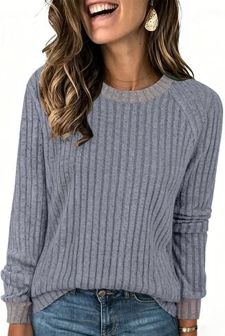 NORACORA Long Sleeve Shirts for Women Lightweight Sweaters Crewneck Color Block Fall Fashion Outfits Casual Winter Clothing in Saudi Arabia