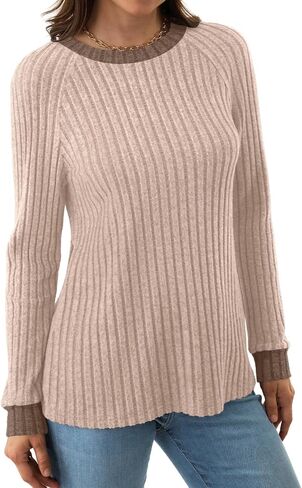 NORACORA Long Sleeve Shirts for Women Lightweight Sweaters Crewneck Color Block Fall Fashion Outfits Casual Winter Clothing in Saudi Arabia