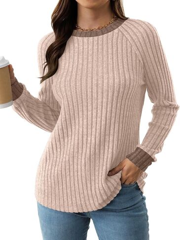 NORACORA Long Sleeve Shirts for Women Lightweight Sweaters Crewneck Color Block Fall Fashion Outfits Casual Winter Clothing in Saudi Arabia