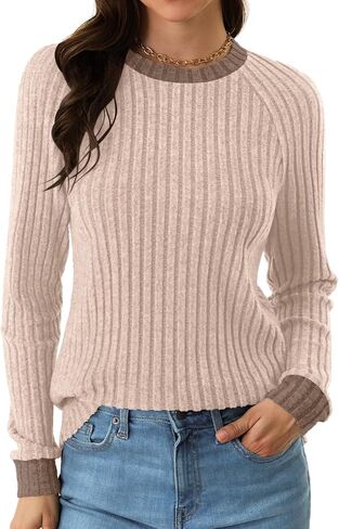 NORACORA Long Sleeve Shirts for Women Lightweight Sweaters Crewneck Color Block Fall Fashion Outfits Casual Winter Clothing in Saudi Arabia