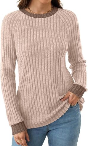 NORACORA Long Sleeve Shirts for Women Lightweight Sweaters Crewneck Color Block Fall Fashion Outfits Casual Winter Clothing in Saudi Arabia